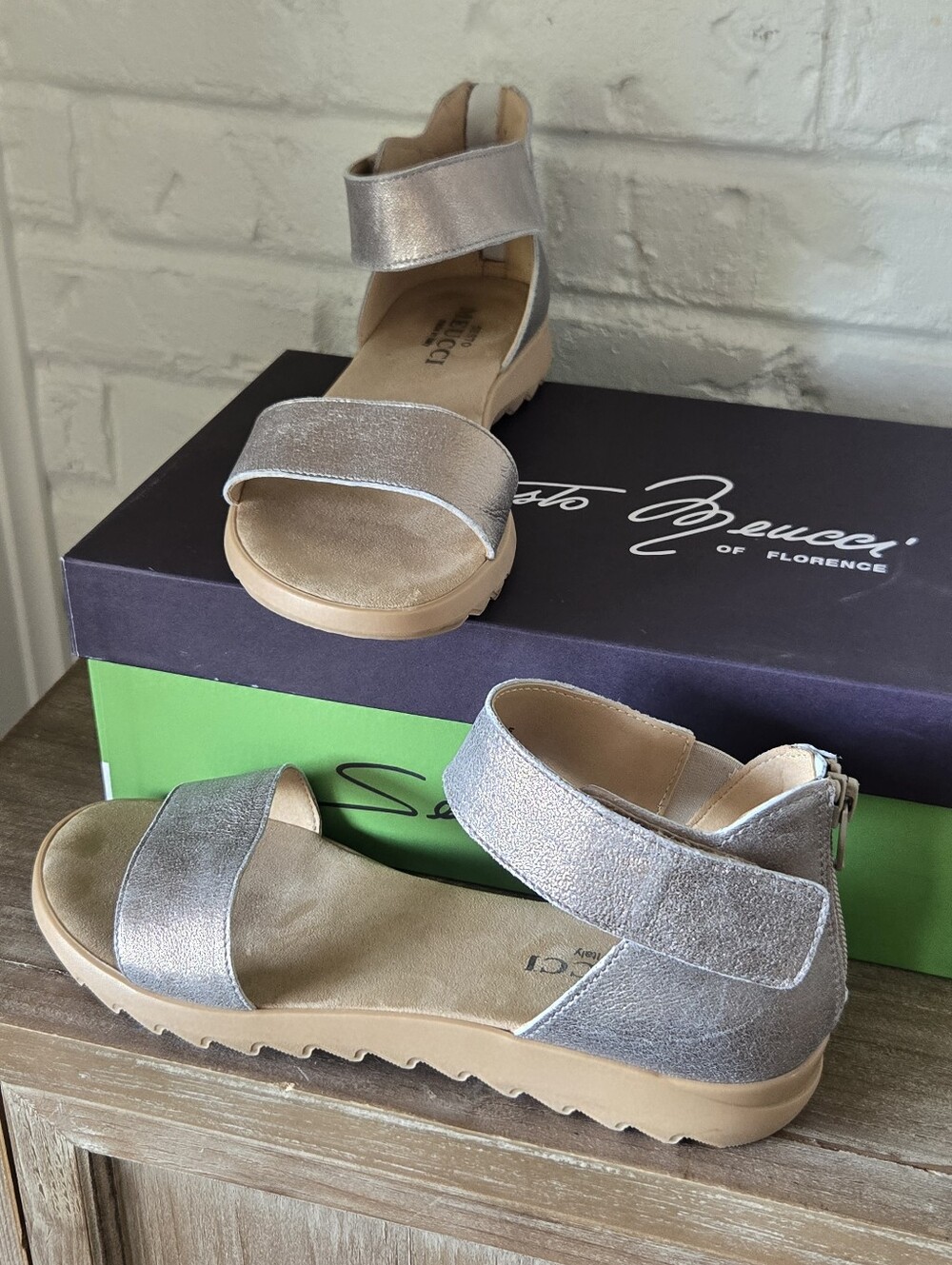 New ITALY Sesto Meucci Sandals, 8W, Nude Stardust, Everyday Vacation, $160